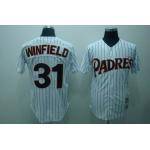 Mitchell and Ness Padres #31 Dave Winfield Stitched White(Black Strip) Throwback MLB Jersey
